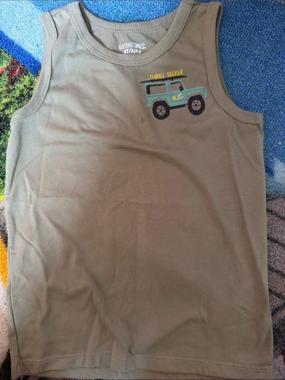 Garanimals Olive Tank Top with Blue Jeep Graphic